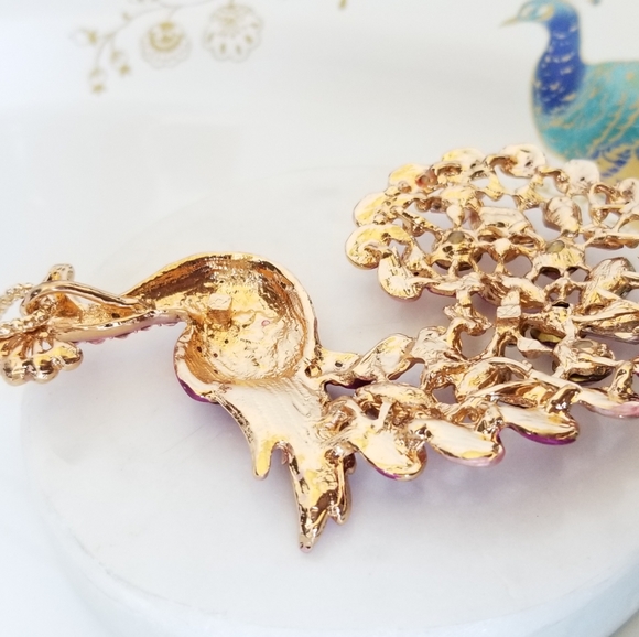 Pink Crystals Peacock Pendant Purse Charm Key Ring NWT - Picture 4 of 12